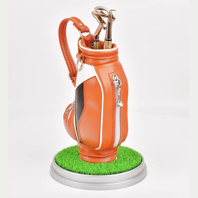 Leather Golf Club holder with three golf club pen, suitable for desk decoration, boss Dad Unique Golf Gifts