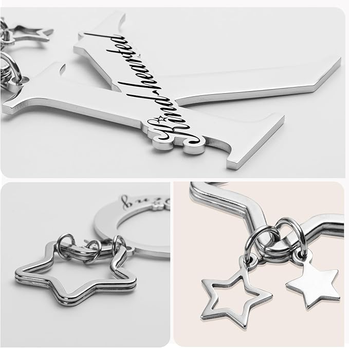 Qunrwe Stainless Steel Initial Letter A-Z Keychain,Inspirational Gifts for Women Men Friends Daughter Son Sister Dad Mom