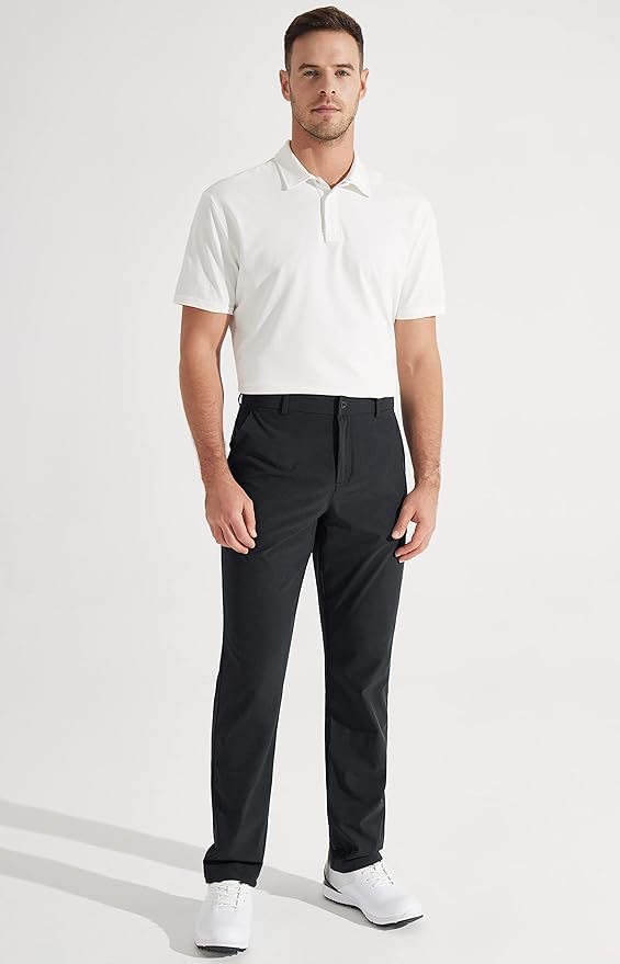 Libin Mens Golf Pants Stretch Work Dress Pants 30"/32"/34" Quick Dry Lightweight Casual Comfy Trousers with Pockets
