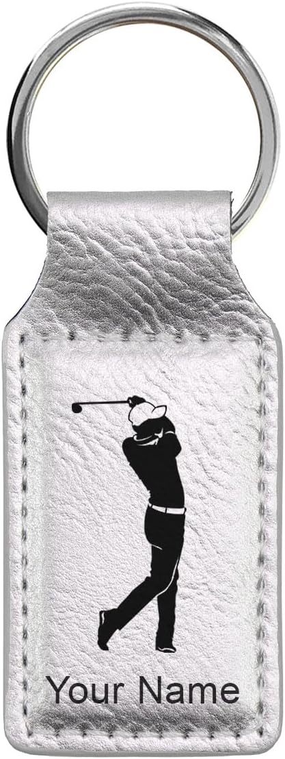 LaserGram Rectangle Keychain, Golfer Golfing, Personalized Engraving Included