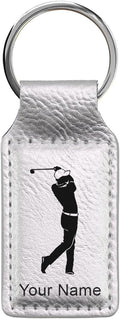 LaserGram Rectangle Keychain, Golfer Golfing, Personalized Engraving Included