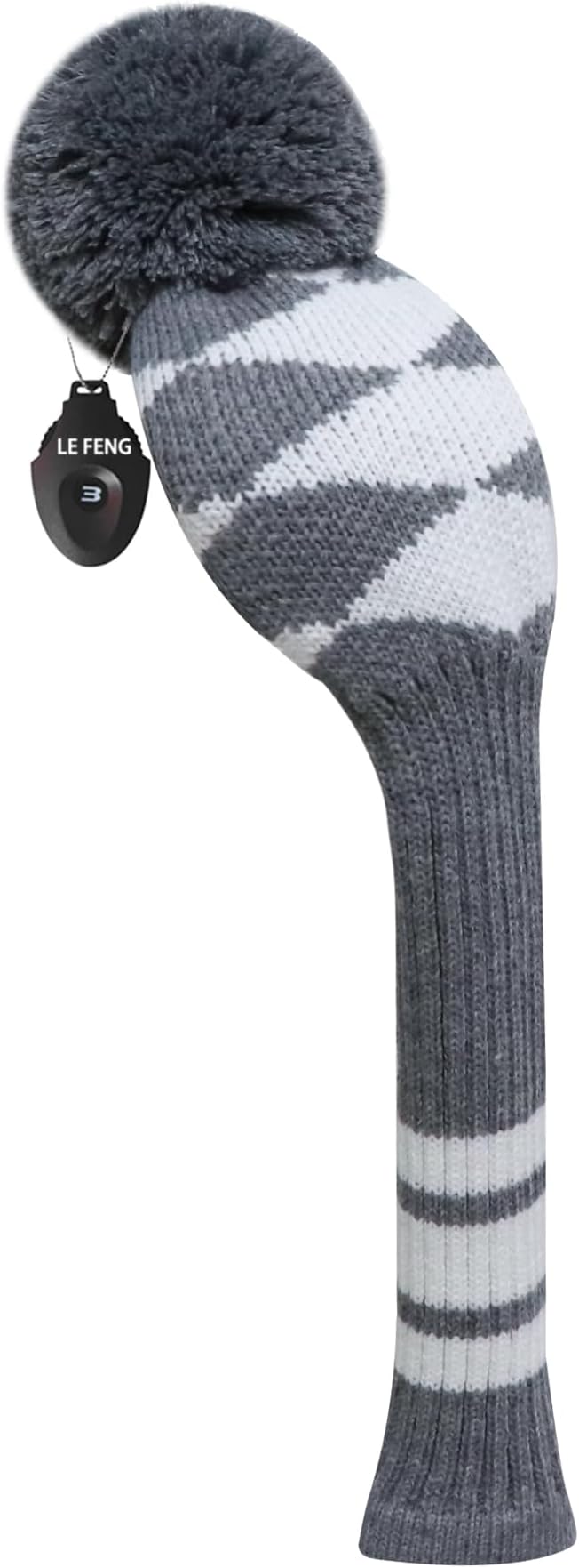 LeFeng 1Pcs Golf Club Cover, Knitted Golf Head Cover for 460cc Driver Fairway Woods and Hybrid with Cute Pom Pom and Number Tag