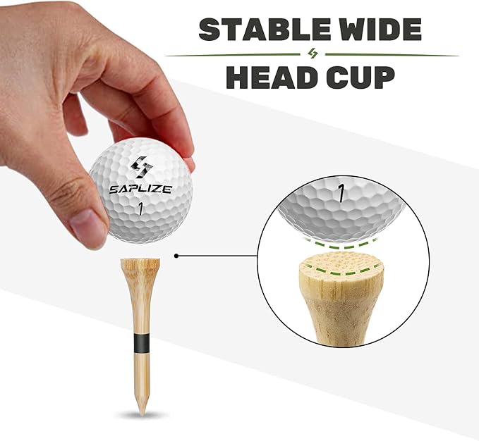 SAPLIZE Bamboo Golf Tees Pack of 100 or 150, Four Size Options (3-1/4", 2-3/4", 2-1/8", 1-1/2"), Stable and Reliable Golf Tees, Available in Natural Color