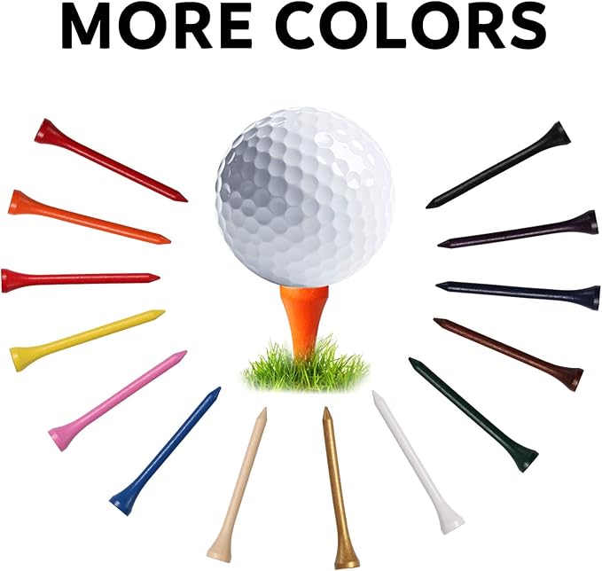 Golf Tees, 3 1/4Inch, 77 Count,Professional Deluxe Wooden Golf Tee, More Than 20 Colors Combination, Natural Hard Wood Golf Tee