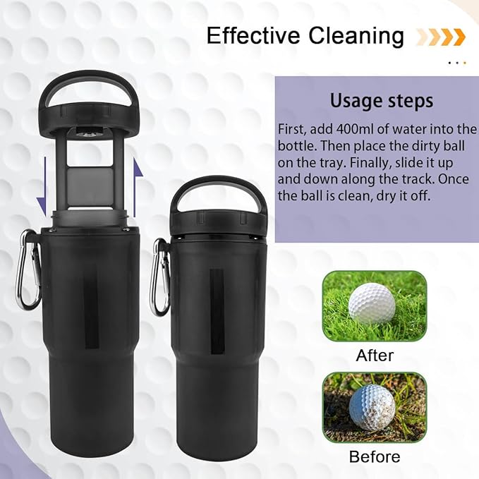 Golf Ball Cleaner Washer, Portable Cleaning Cup for Golf Ball with Towel - That can Quickly Clean Golf Balls During The Competition, Easy Attachment to Bag or Cart