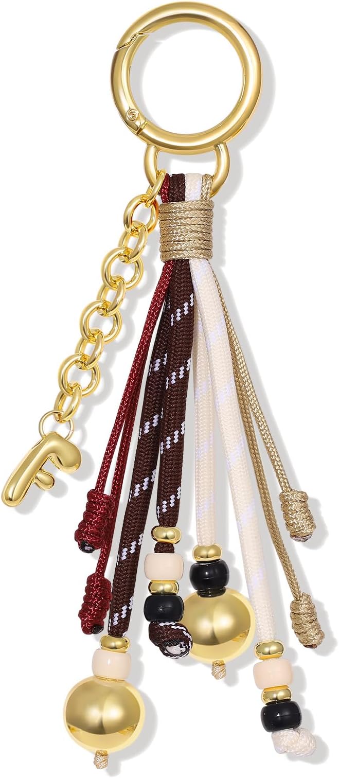 KissYan Christmas Initial Bag Charm for Women, Colorful Rope Purse Keychain With Puffy Letter, Handbag Charm for Backpack