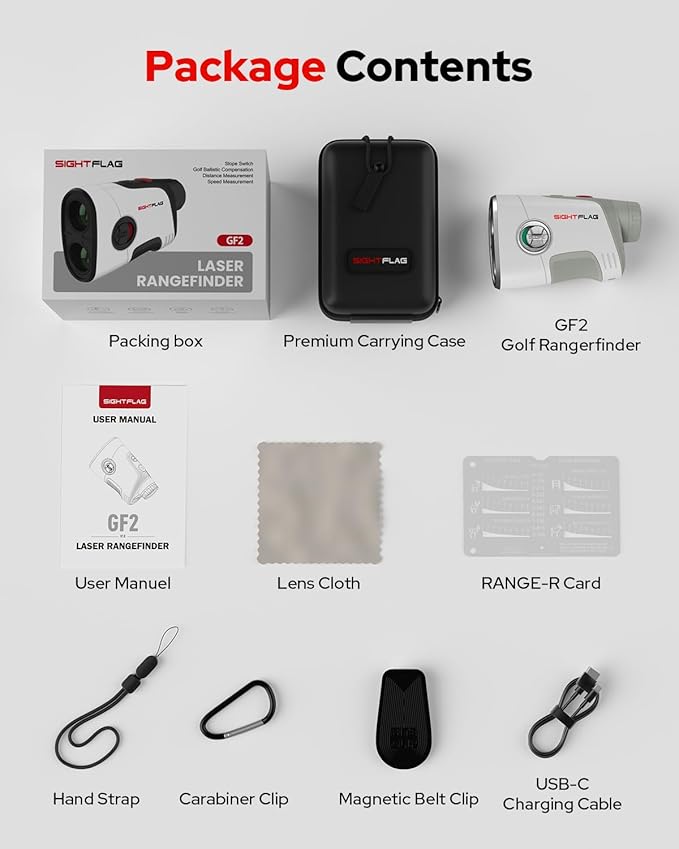 GF2 Golf Rangefinder with Slope, 1300 Yards Laser Range Finder, 7.5X Magnification, Flag Pole Locking Vibration 0.3 Yard Accuracy, Rechargeable Magnetic Golf Accessories Gift for Men Women