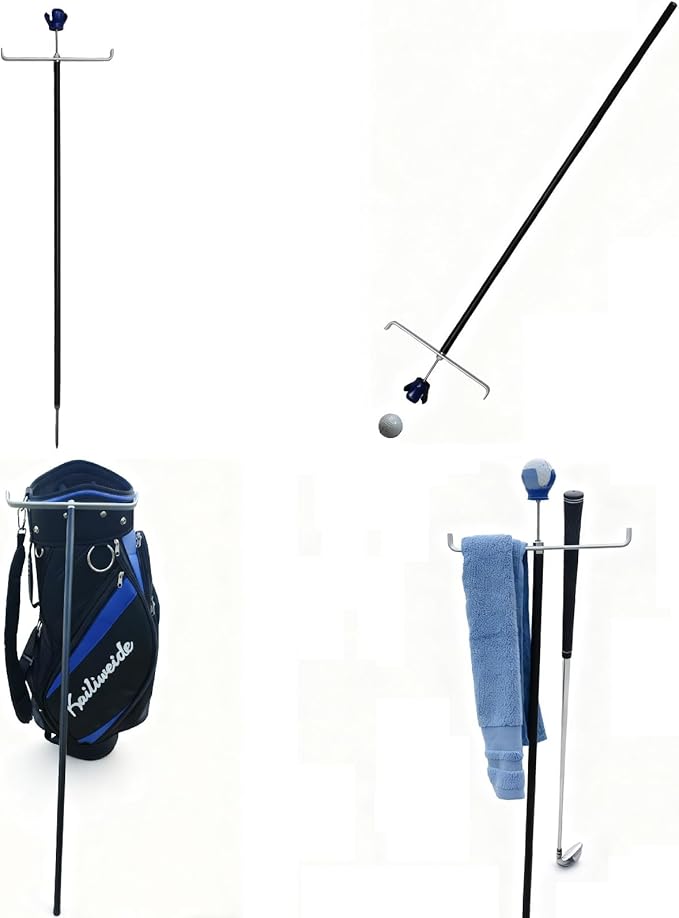 Golf Bag Stand Attachment, Combining Three Major Functions, it can Stand up Golf Bags, Golf Clubs, and Pick up Balls.