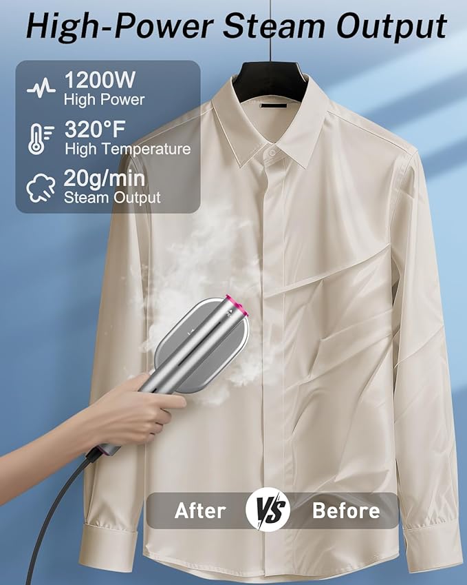 Steamer for Clothes ELORTI, Travel Clothes Steamer Handheld Portable Mini Small, 2-in-1 iron with 10s Fast Heat-Up, Rotatable Head 1200W, 110-120V, Office & Home, purple