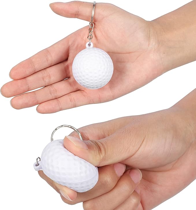 Blulu 20 Pack White Golf Ball Keychains for Party Favors, Carnival Reward, Party Bag Gift Fillers