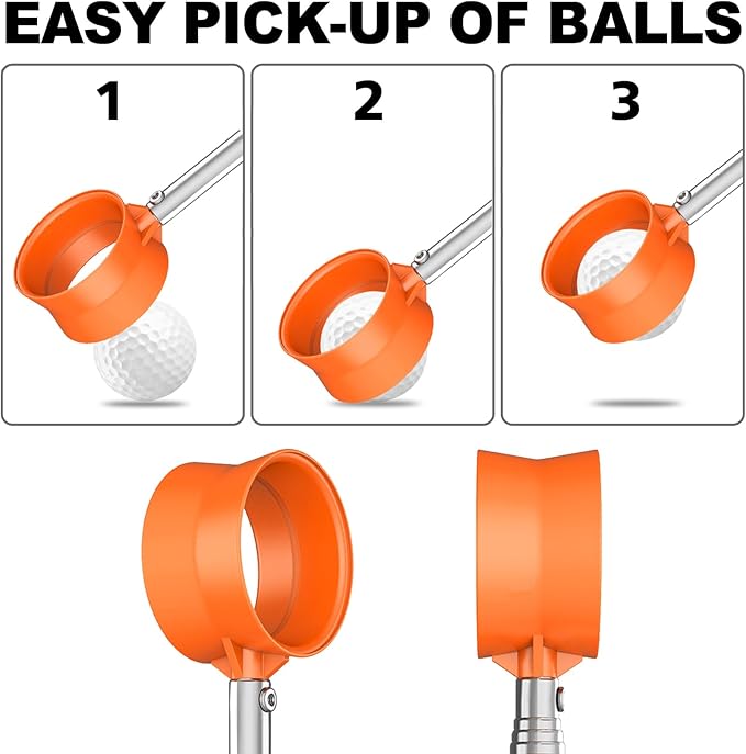 JKL 9Ft/12Ft Golf Ball Retriever for Water Telescopic, Stainless Steel Shaft, High Durability Double-Sided Ball Picker Upper Grabber, Golf Gifts for Golfers