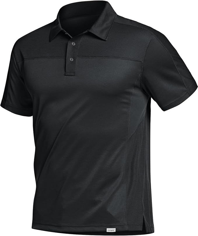 CQR Men's Polo Shirts, Tactical Short Sleeve Golf Performance Shirts, Lightweight Dry Fit UPF 50+ Pique