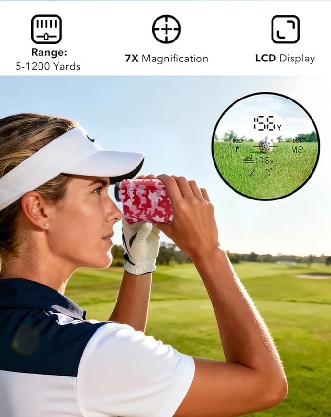 Golf Rangefinder with Slope - 1200 Yards Laser Range Finder for Golf, 7X Magnification, Rechargeable, Built-in Magnetic Strip,0.1s Flag Pole Locking Vibration,Golf Accessories for Women