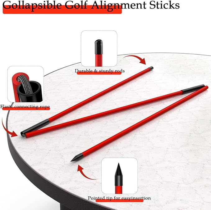 CAITON Golf Alignment Sticks 2 Sets - 48inch Alignment Practice Rods, Foldable for Easy Portability, Golf Training Aids to Improve Golf Swing, Putting Posture, with Storage Tube