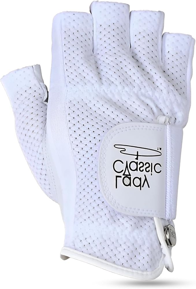 Mesh Half Golf Glove for Women – Premium Cabretta Leather Palm, Breathable Mesh Back, Half-Finger Design Ladies Golf Glove for Enhanced Grip & Comfort