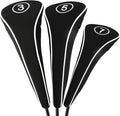 Golf Club Head Covers with Zipper - Balck Golf Club Covers for Woods and Driver Fairway Hybrids, Golf Accessories Headcovers Set