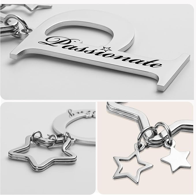 Qunrwe Stainless Steel Initial Letter A-Z Keychain,Inspirational Gifts for Women Men Friends Daughter Son Sister Dad Mom