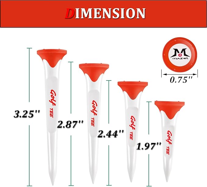 MAZEL Plastic Golf Tees 8 Pack｜Excellent Durability and Stability Plastic Tees with 5 Prongs,Reduces Friction & Side Spin