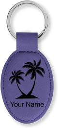 LaserGram Oval Keychain, Palm Trees, Personalized Engraving Included (Dark Purple)