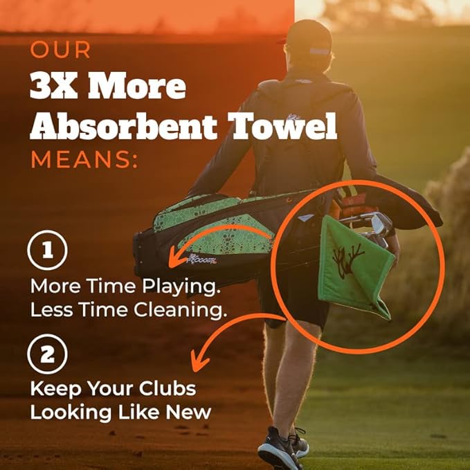 Frogger Amphibian Golf Towel with Wet and Dry Technology, Pink - Golf Bag Accessory for Men and Women with Carabiner Clip