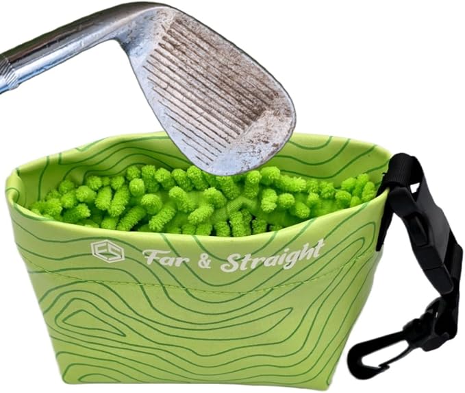 FAR&STRAIGHT Golf Club & Ball Cleaning Pouch – Soft Microfiber Interior for Gentle Cleaning – Clip-On, Waterproof Bag