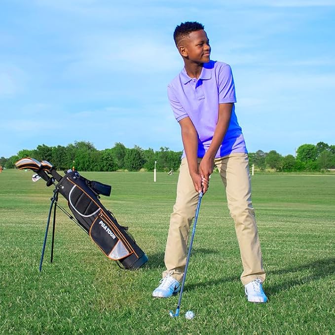 PGA Tour Youth Golf Club Set for Ages 8-12 (4’8”-5’2”) and 12+ (5’2”+), Right and Left-Handed Kids Golf Sets – Beginner Junior Golf Clubs with Lightweight Stand Bag, Mallet Putter, Hybrid, Driver