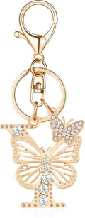 Gold Plated Alphabet Initial Letter Keyring Keychain for Women Girls Crystal Key Chains for Wallet Backpack Bag Charm