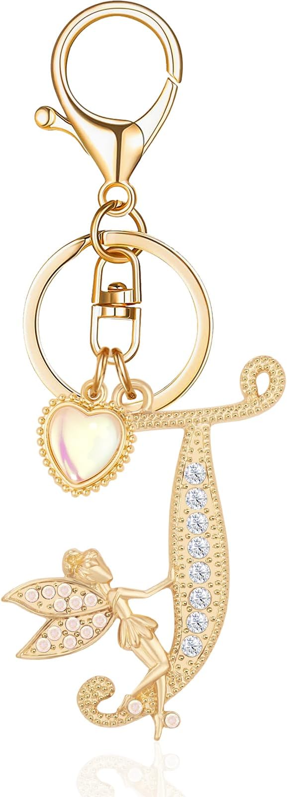 Gold Plated Alphabet Initial Letter Keyring Keychain for Women Girls Crystal Key Chains for Wallet Backpack Bag Charm