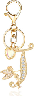 Gold Plated Alphabet Initial Letter Keyring Keychain for Women Girls Crystal Key Chains for Wallet Backpack Bag Charm