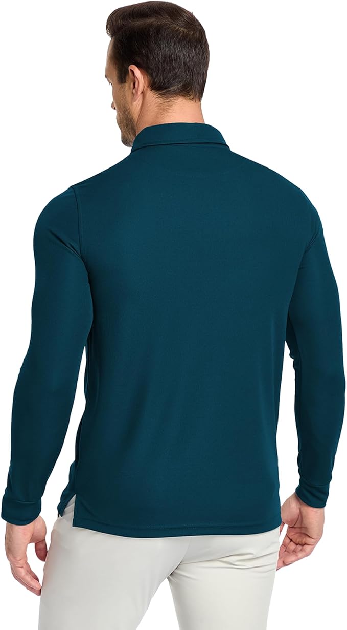 Men's Long Sleeve Polo Shirts 3 Button Down with Pocket Classic Golf Breathable Solid Color Designed Collared Casual Tee