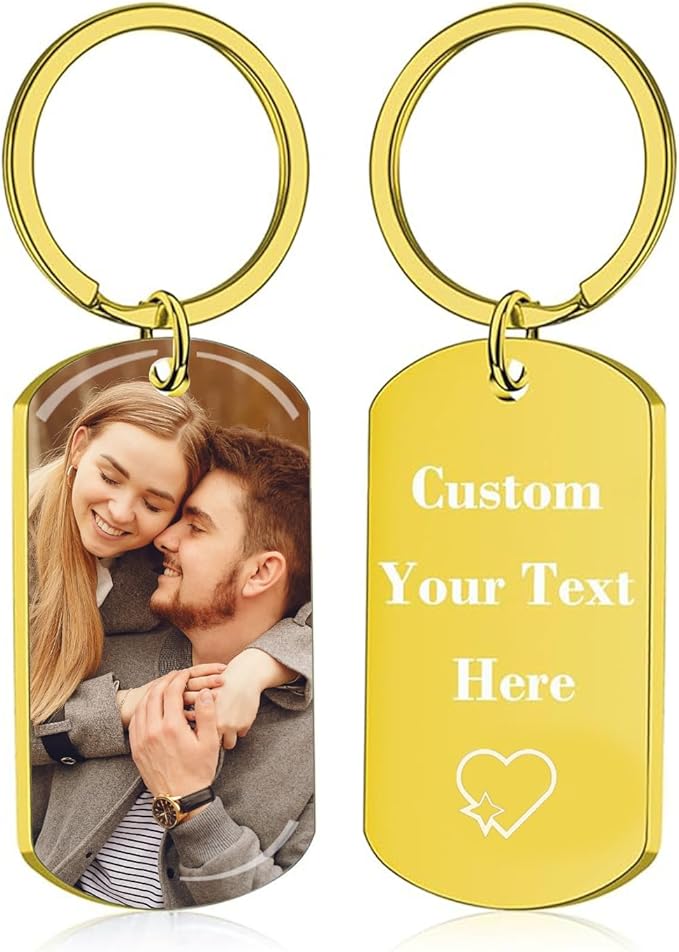 Personalized Custom Keychain with Picture - Double Sided Engraving Photo Text Customized Key Chains for Men Boyfriend