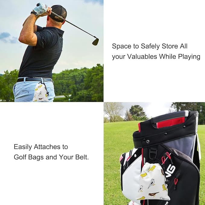 Golf Valuables Pouch, Leather Golf Tee Pouch with Drawstring Closure Golf Ball Tee Handbag Portable Golf Accessories