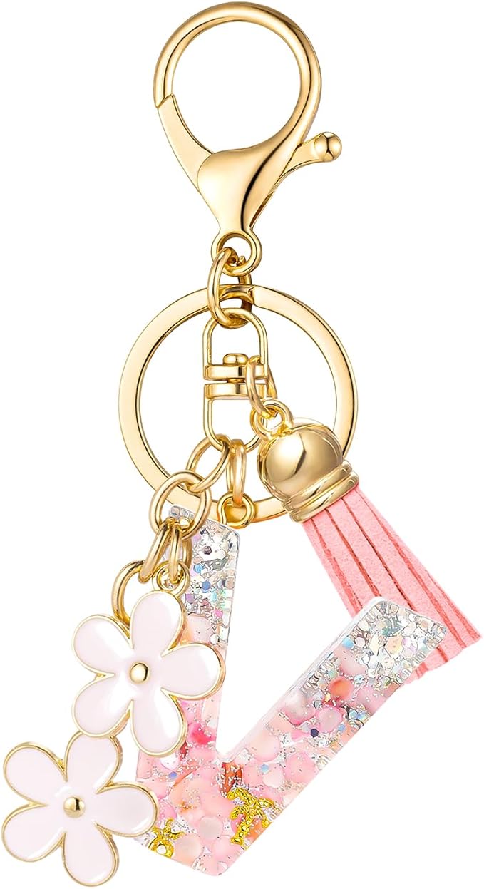 SELOVO Girls Pink Flower Chain Cute Keychain Initial Keychain Key Chain for Women