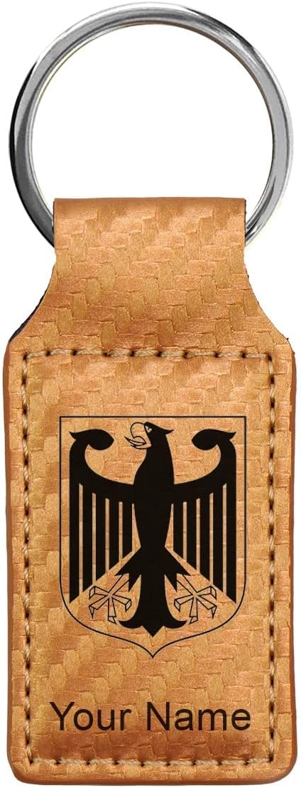 LaserGram Rectangle Keychain, Coat of Arms Germany, Personalized Engraving Included (Carbon Fiber Bronze)