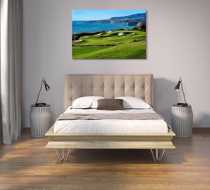 California Coastal Golf Course Wall Art for Living Room Bedroom Bathroom Home Decorations Coastal Golf Course Picture Poster Framed Artwork Canvas Prints Ready to Hang(12''H x 16''W)