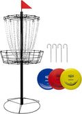Disc Golf Basket - Portable Disc Golf Target with Heavy Duty 24-Chains Come with 6pcs Disc Golf Discs and Carry Bag, Ground Stake -Suitable for Players of All Levels - Multi Color Available