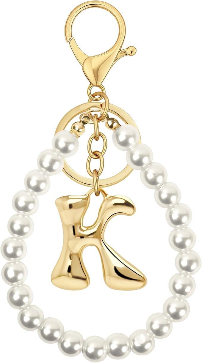 Gold Bubble Heart, Cherry, Bow & More Designs Letter Initial Keychain Bag Charms – Cute Purse Charms for Handbags
