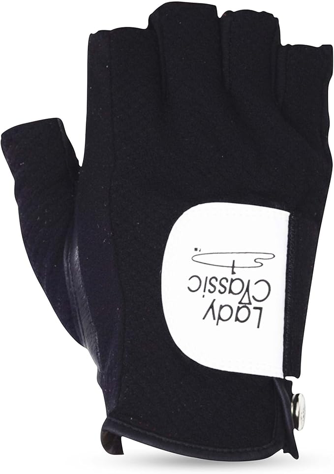 Mesh Half Golf Glove for Women – Premium Cabretta Leather Palm, Breathable Mesh Back, Half-Finger Design Ladies Golf Glove for Enhanced Grip & Comfort