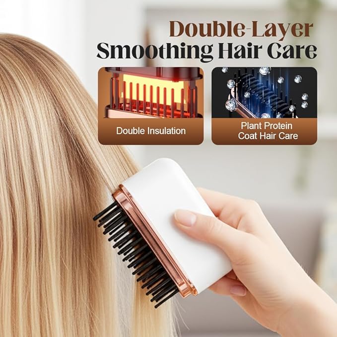 Mini Hair Straightener, Portable Cordless Hair Straightener Brush for Women, Last 1H USB-Rechargeable Mini Straighteners with 3 Heat Settings, Travel-Friendly Portable Comb (Pink)
