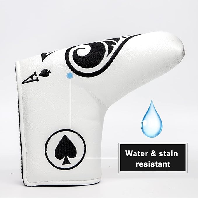 Golf Putter Cover Headcover Magnetic, Poker Ace Style Golf Club Head Cover, 4 Models Available Headcovers for Blade Half-Mallet Square Putters