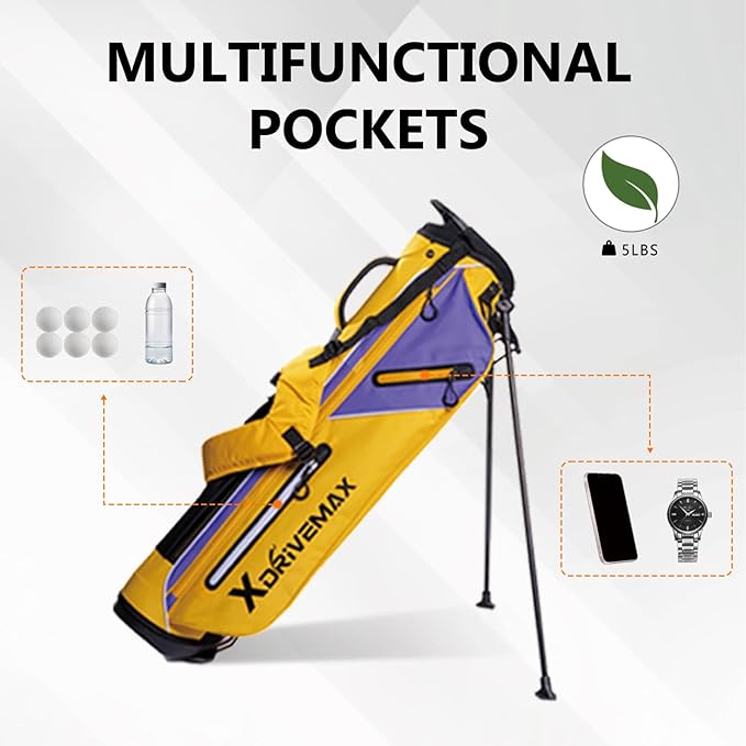 Golf Stand Bag, Lightweight Golf Bag with Stable Stand,Compact Design Featuring Easy-Carry Shoulder Straps, 4-Way Top, Essential Storage Pockets