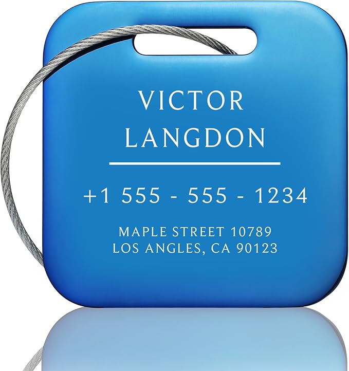 Stainless Luggage Tags for Suitcases: Metal Personalized Luggage Tags and Bags with Customizable Texts (Blue)