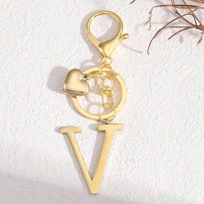 Metal Heart Alphabet Keychain for Women, Girls - Cute Initial Letter Accessories for Purse, Bag Charms and Backpack