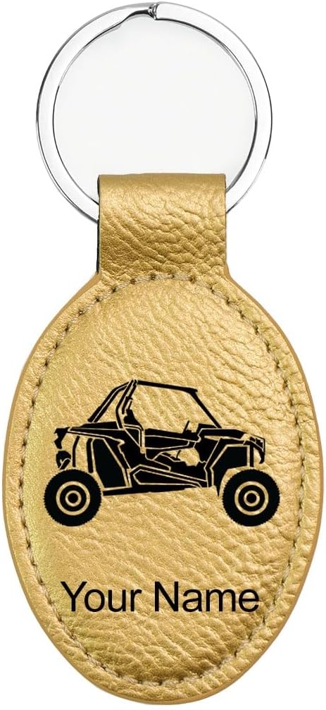 LaserGram Oval Keychain, Off Road Racer, Personalized Engraving Included (Gold)