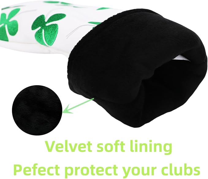 Golf Club Head Covers, 1pc Driver Headcover Fairway Wood Head Cover Hybrid Headcover or 3pcs Golf Headcovers Set 1 F H, Lucky Clover Golf Club Covers for 3 Wood, Drivers, Hybrids