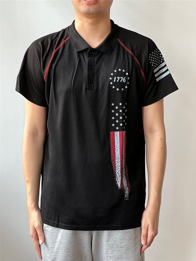 HARGLESMAN Men's 1776 Independence Day American Flag Short Sleeve Polo Golft Shirt(S-3XL)
