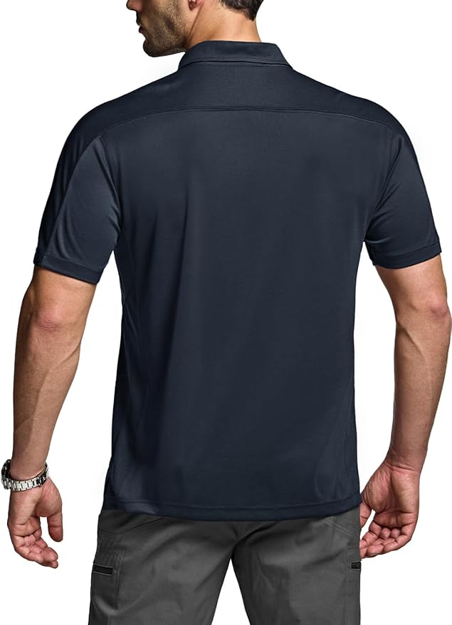 CQR Men's Polo Shirts, Tactical Short Sleeve Golf Performance Shirts, Lightweight Dry Fit UPF 50+ Pique