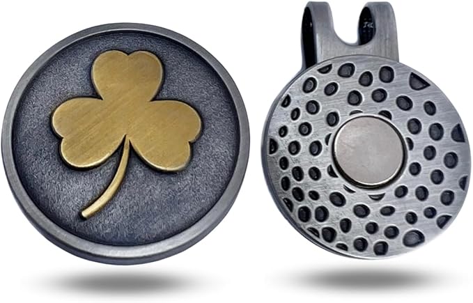 Full Metal Markers Irish Shamrock Ireland Clover Unique Magnetic Metal Golf Ball Marker with Hat Clip Accessory for Men & Women