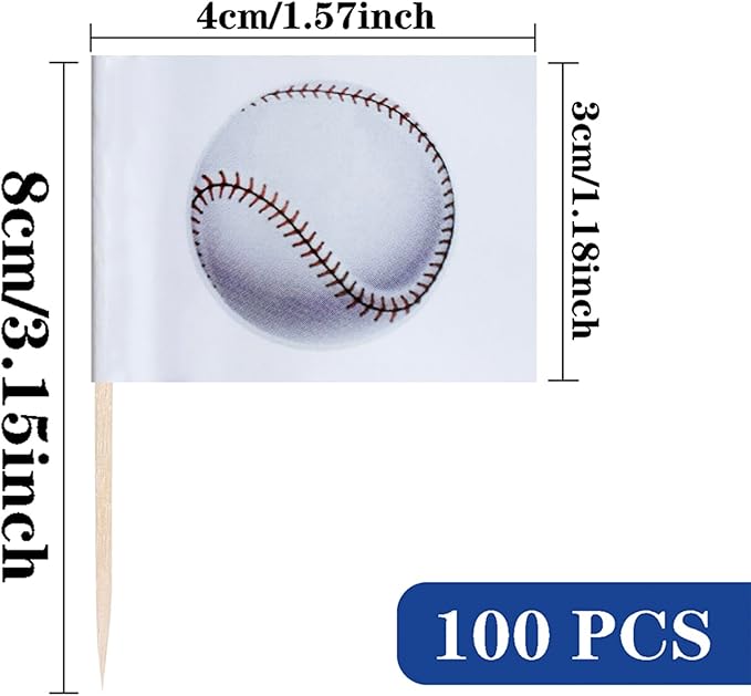 Baseball Cupcake Topper Flags Banner Mini Small Sports Balls Toothpick Stick Flags Sports Ball Game Cake Party Theme Decorations(100Pcs)