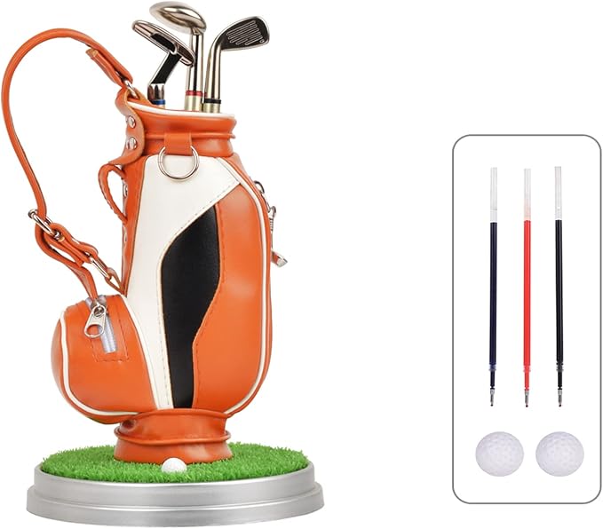 Leather Golf Club holder with three golf club pen, suitable for desk decoration, boss Dad Unique Golf Gifts
